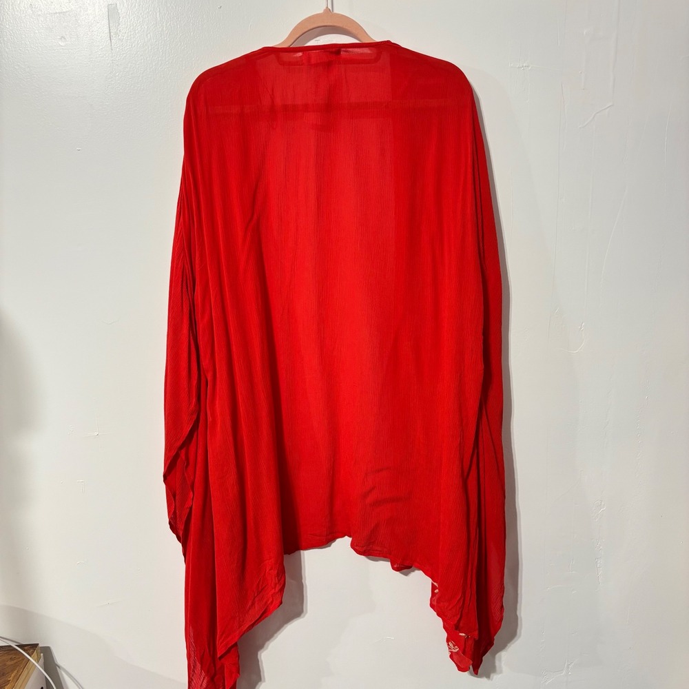 Nectar Clothing Coral Embroidered Kimono Cardigan Duster Open Front Sheer S M - Picture 3 of 11